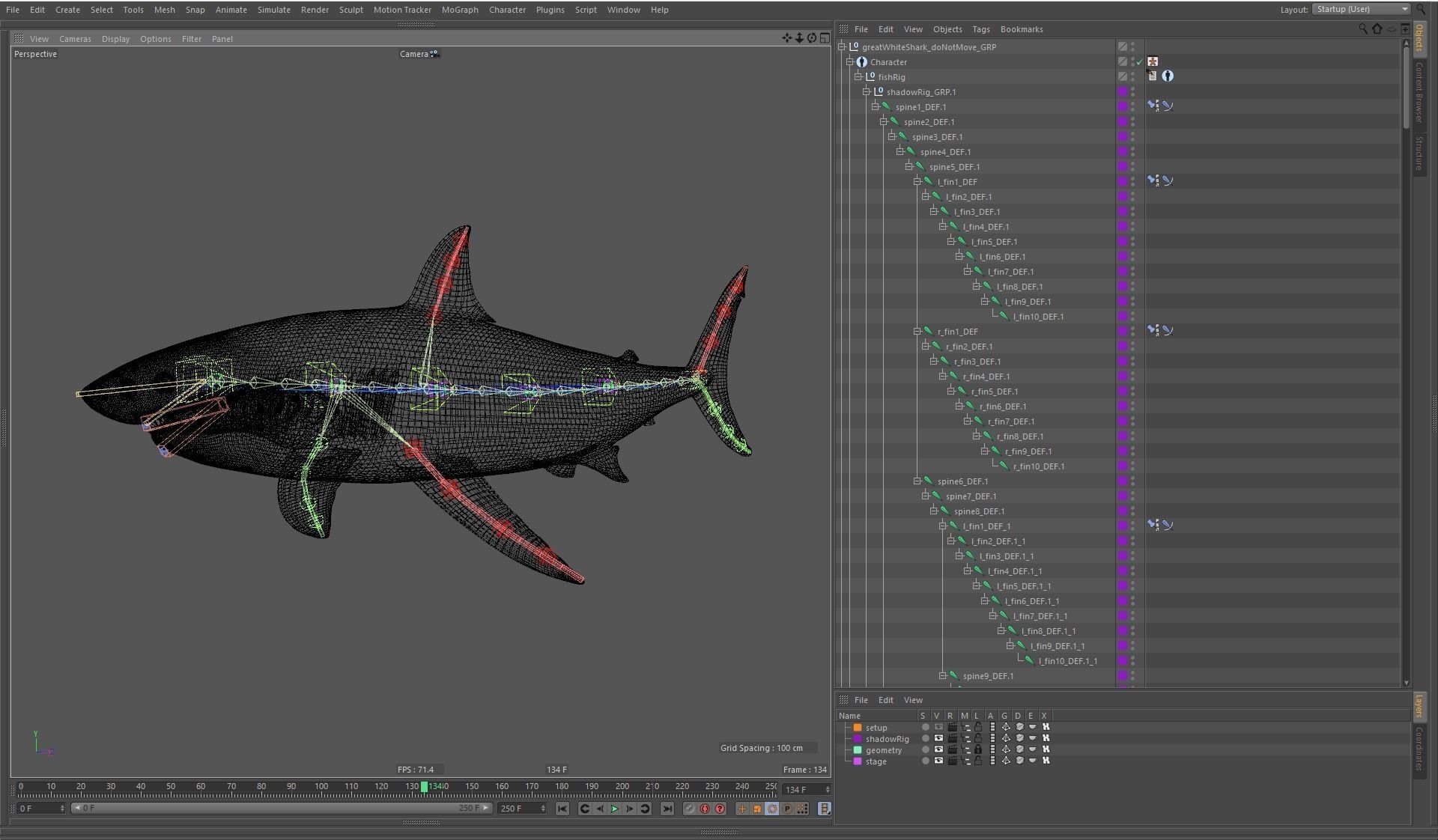 Great white shark rigged and animated for Cinema 4d  Low-poly 3D model_8