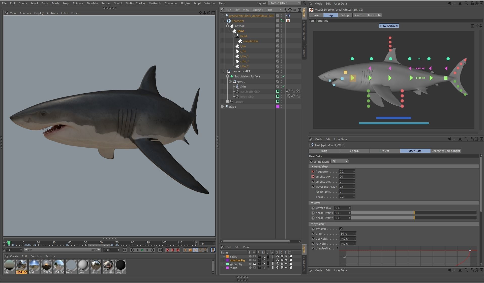 Great white shark rigged and animated for Cinema 4d  Low-poly 3D model_5
