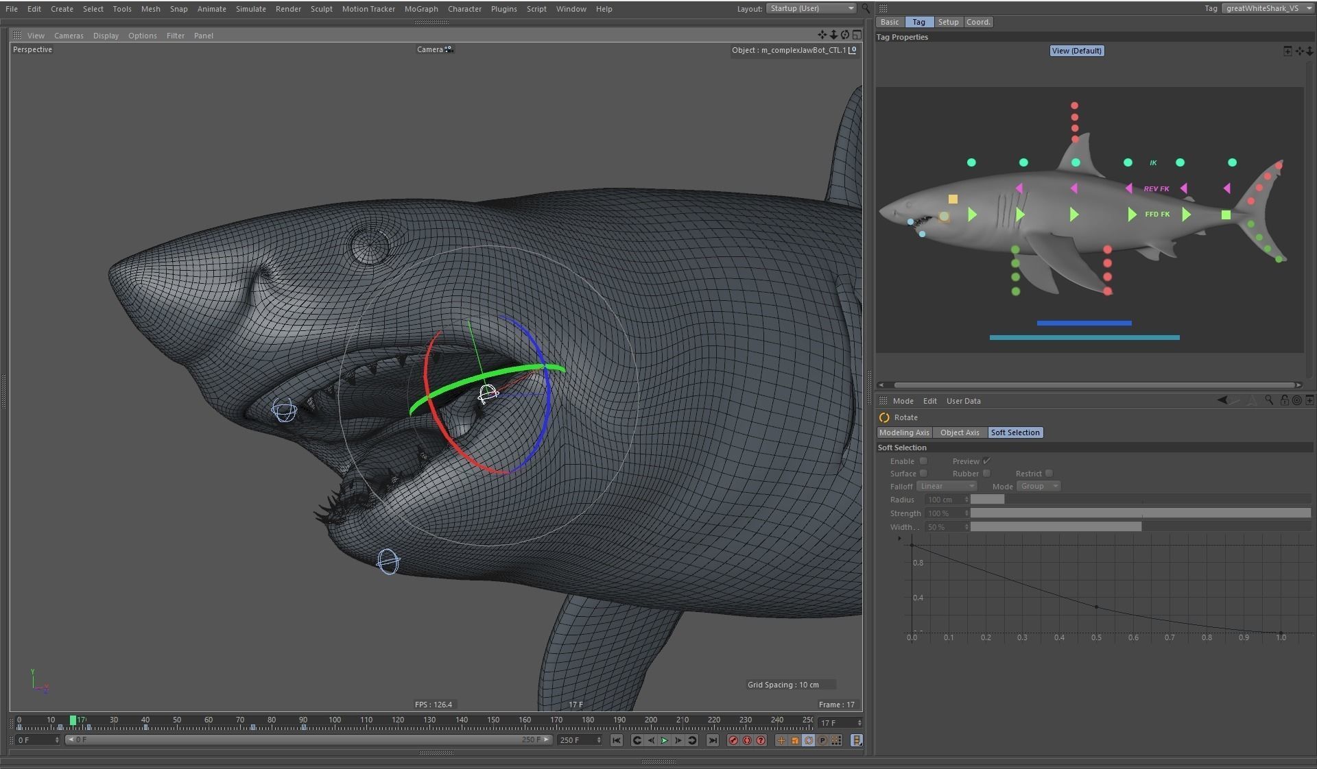 Great white shark rigged and animated for Cinema 4d  Low-poly 3D model_9