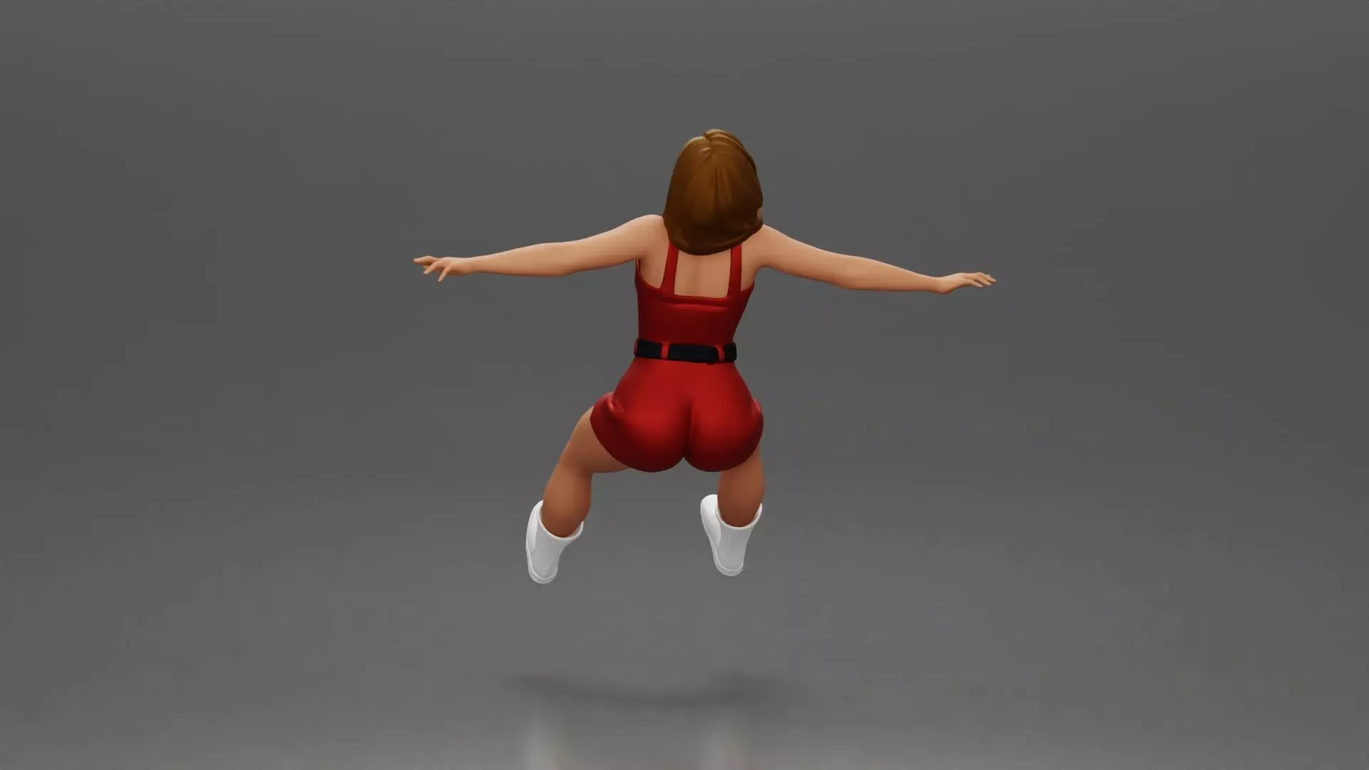 Woman in outfit stretching arms wide while sitting on motorcycle 3D print model_6