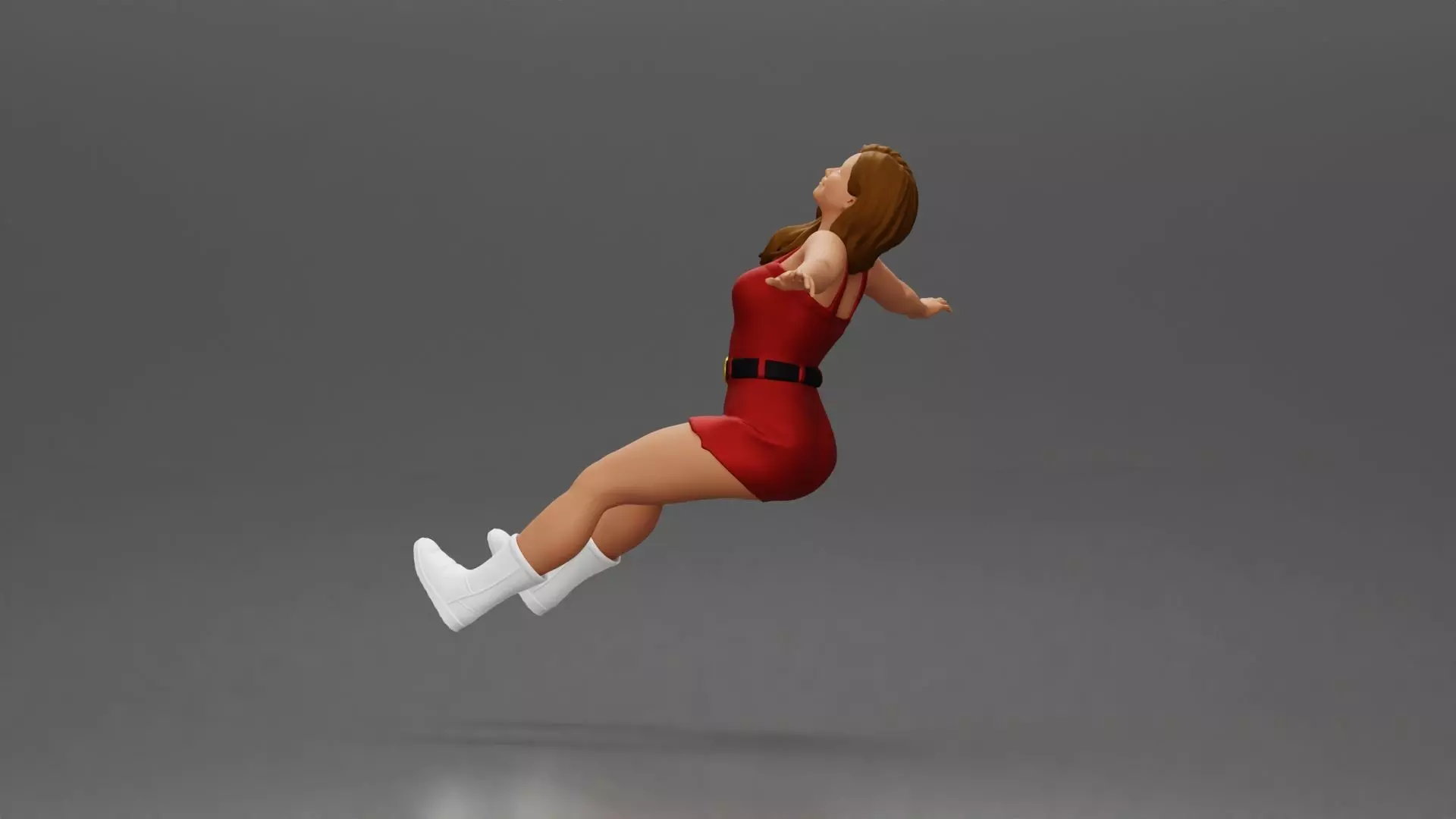 Woman in outfit stretching arms wide while sitting on motorcycle 3D print model_7