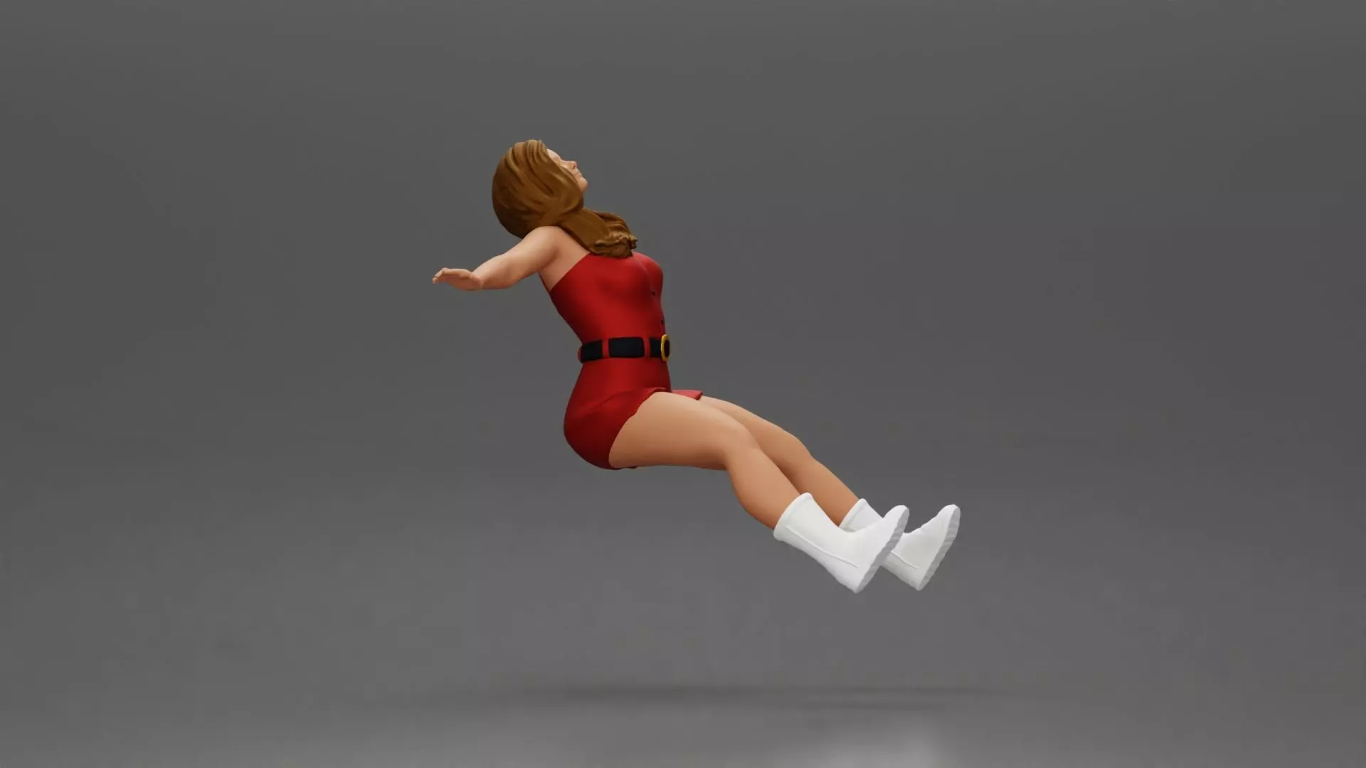 Woman in outfit stretching arms wide while sitting on motorcycle 3D print model_4