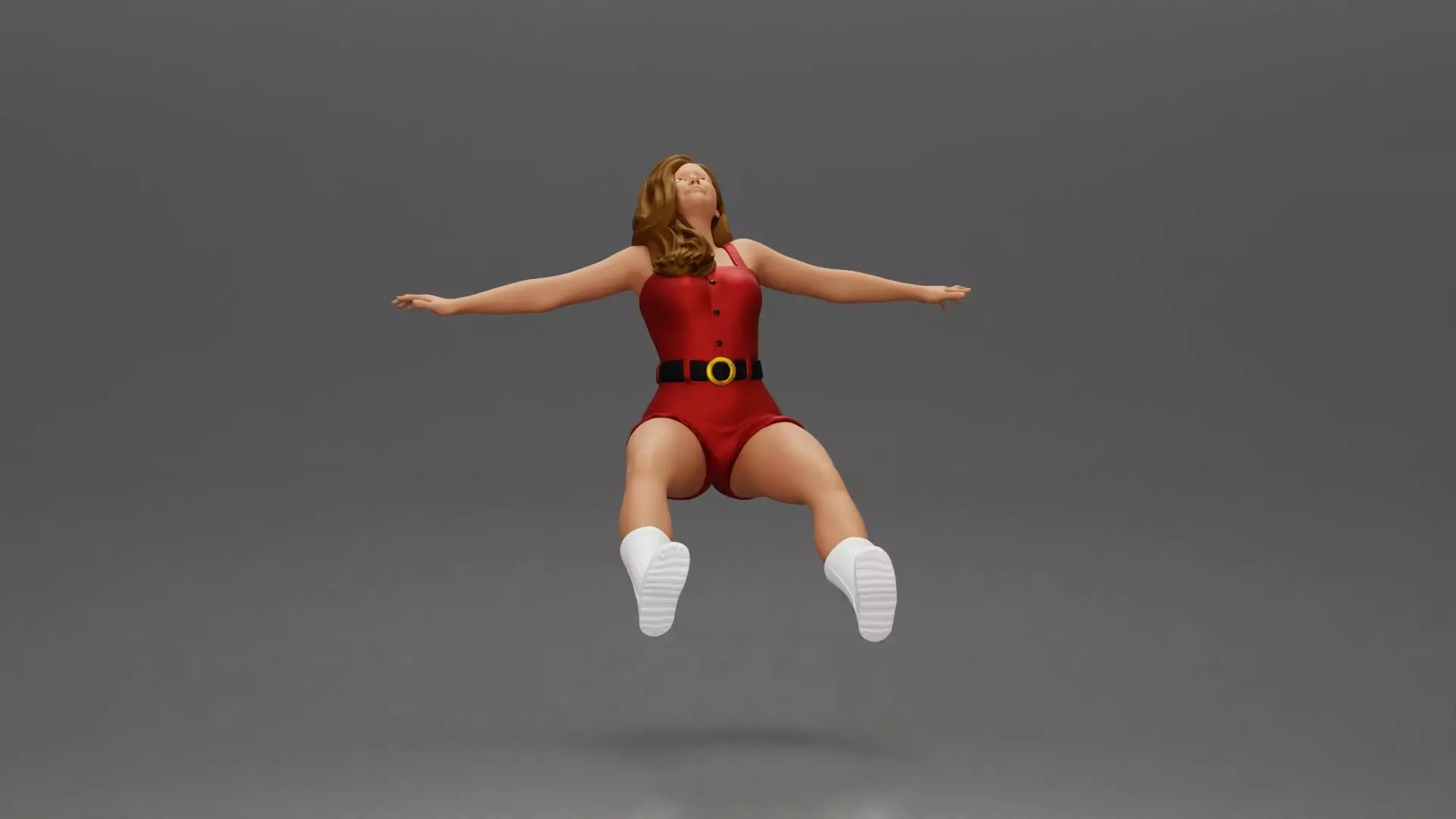 Woman in outfit stretching arms wide while sitting on motorcycle 3D print model_3