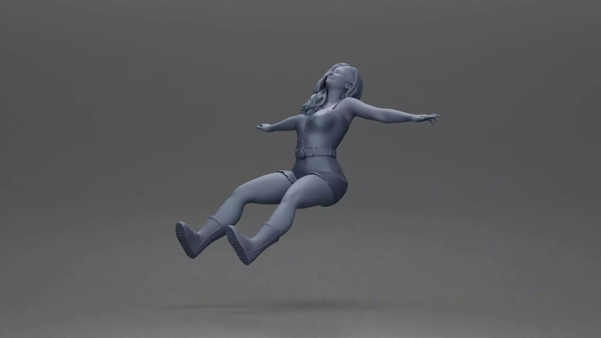 Woman in outfit stretching arms wide while sitting on motorcycle 3D print model_8