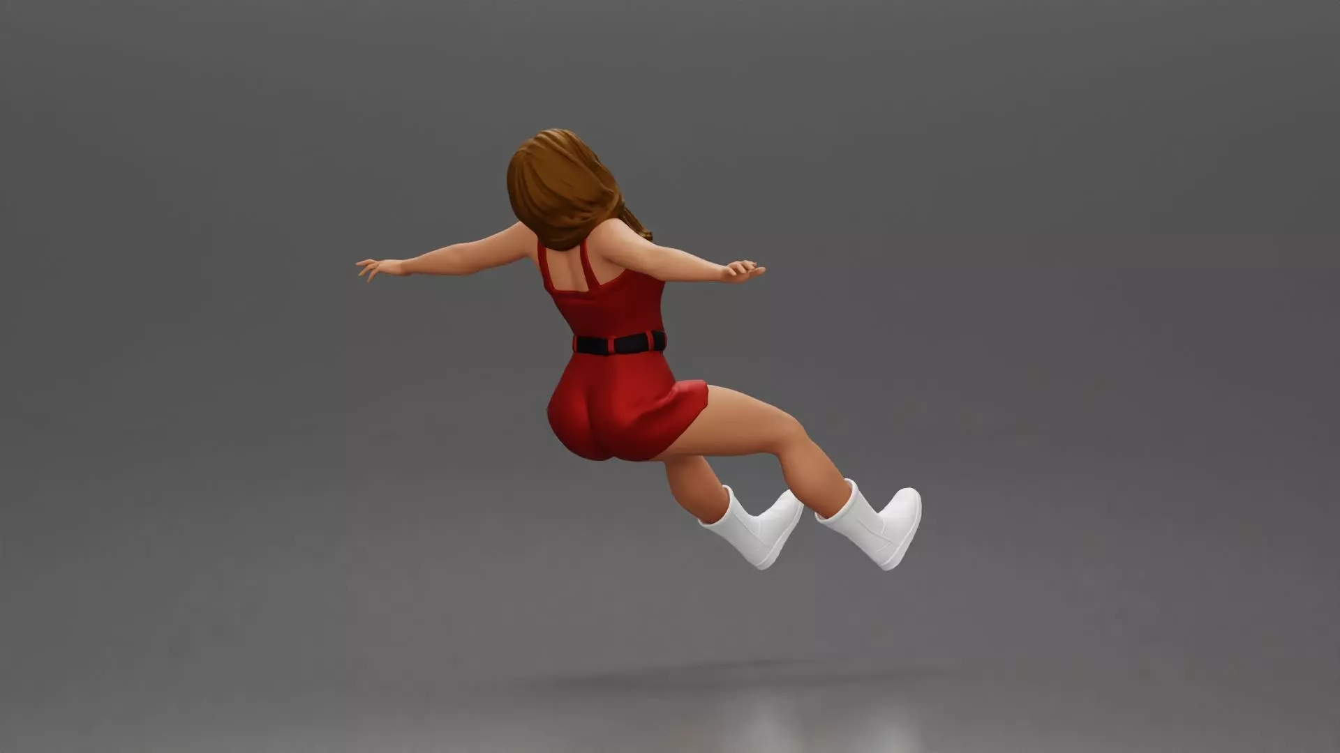 Woman in outfit stretching arms wide while sitting on motorcycle 3D print model_5