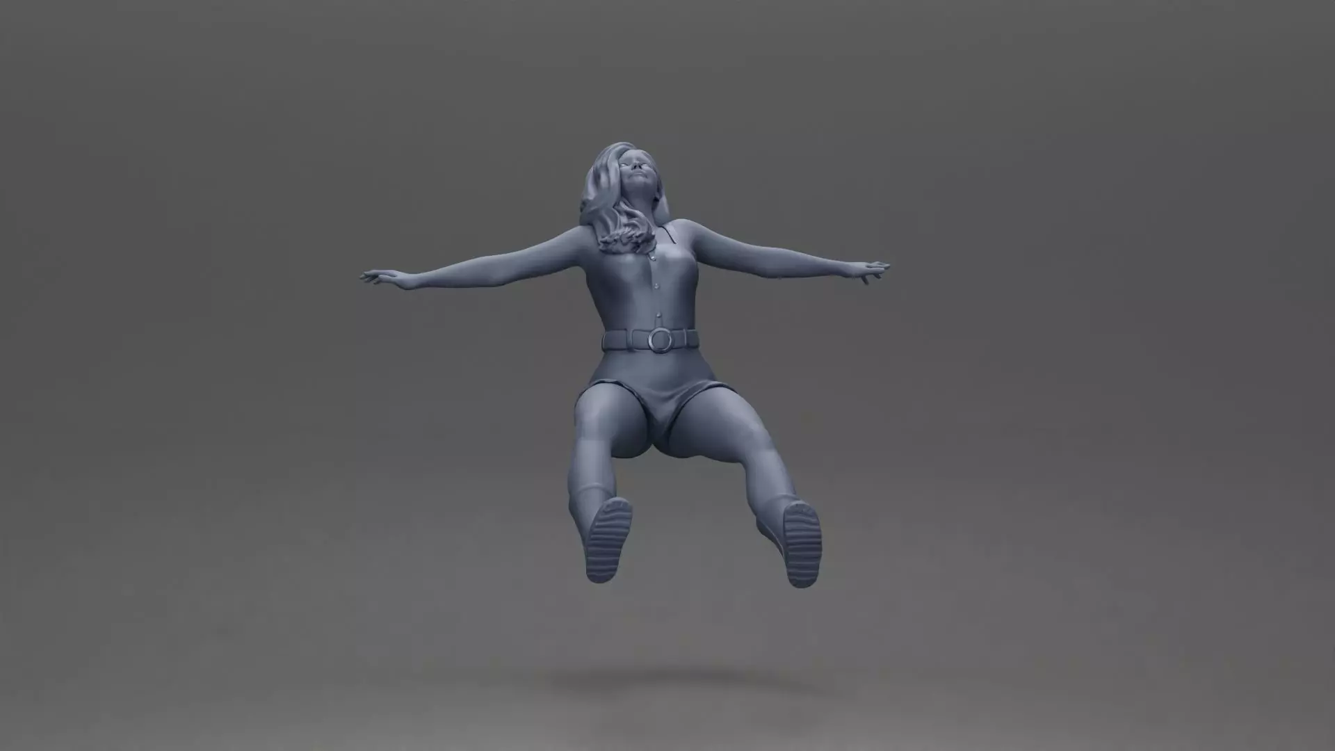 Woman in outfit stretching arms wide while sitting on motorcycle 3D print model_9