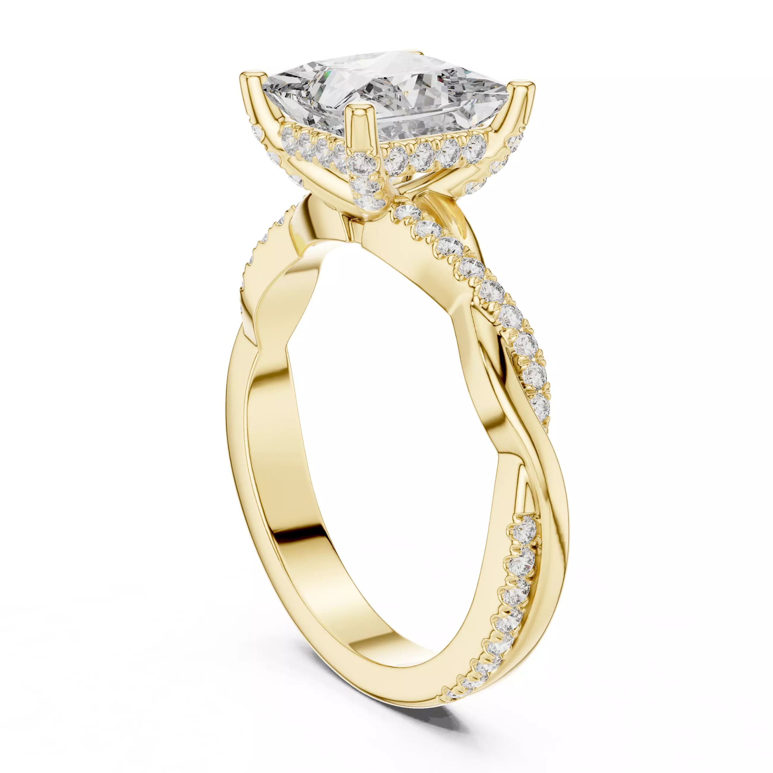 Princess Solitaire Ring with twisted shank 3dm stl renders 3D print model_10