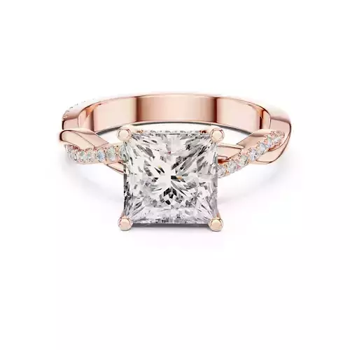 Princess Solitaire Ring with twisted shank 3dm stl renders