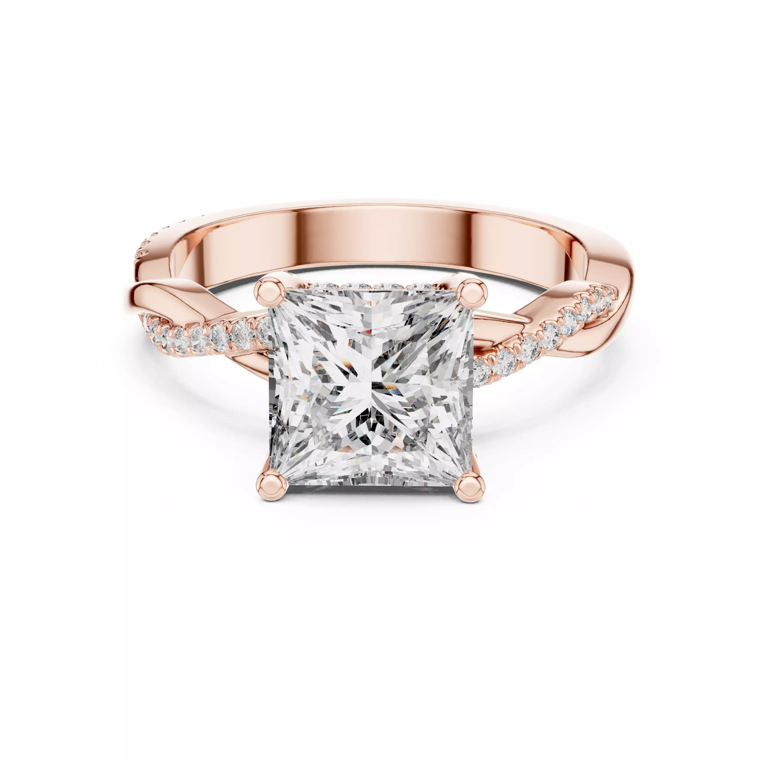 Princess Solitaire Ring with twisted shank 3dm stl renders 3D print model_0