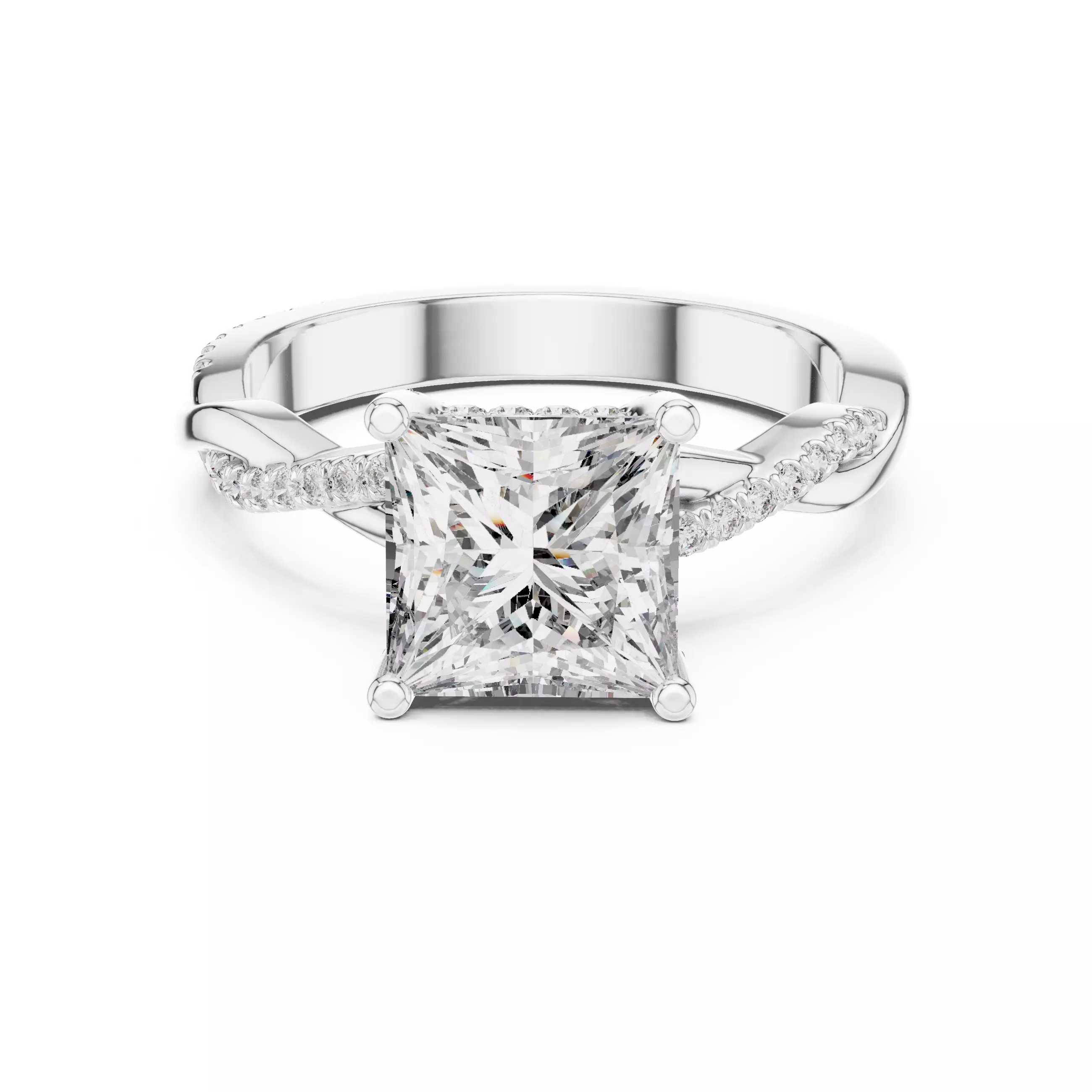 Princess Solitaire Ring with twisted shank 3dm stl renders 3D print model_9