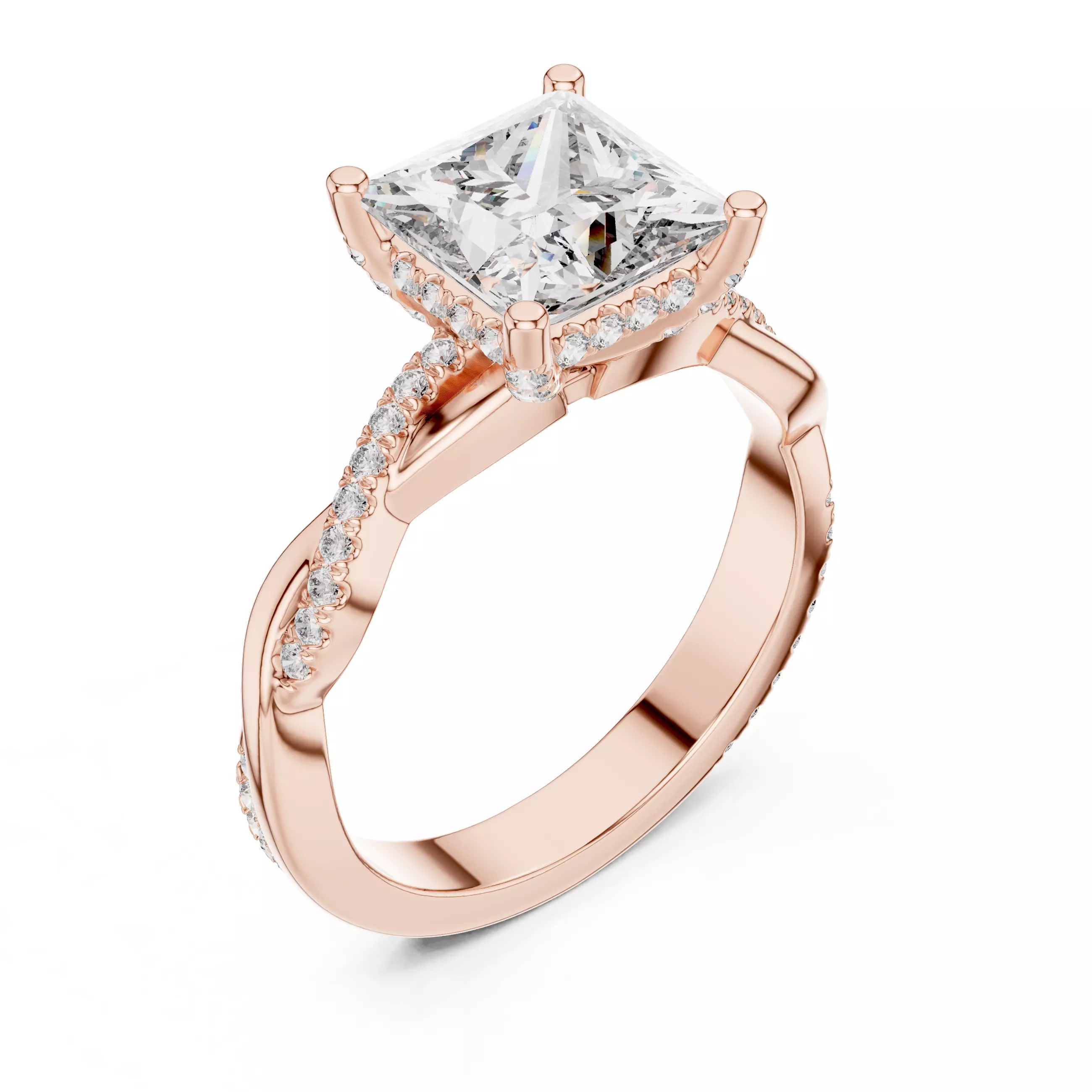 Princess Solitaire Ring with twisted shank 3dm stl renders 3D print model_4
