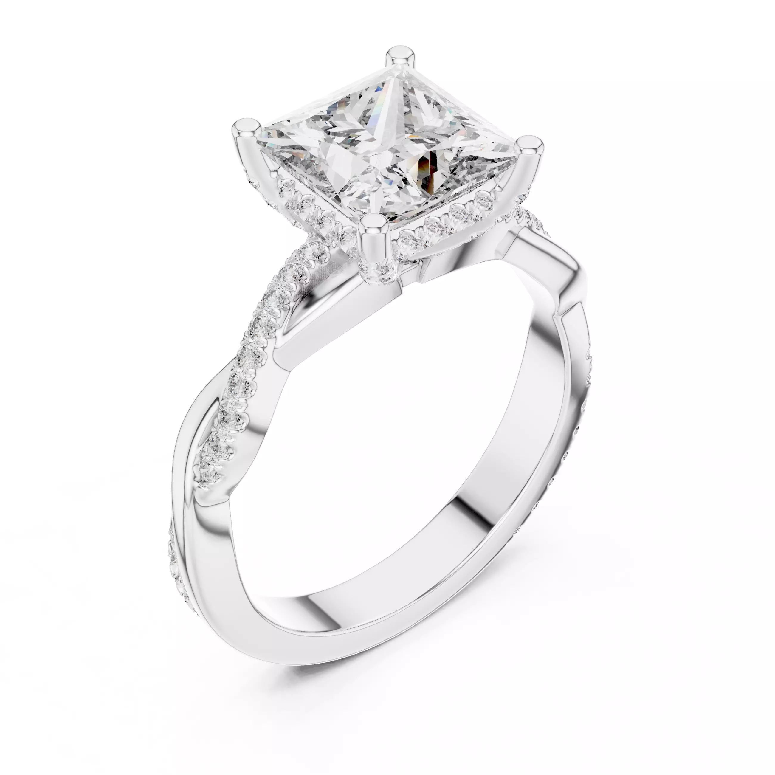 Princess Solitaire Ring with twisted shank 3dm stl renders 3D print model_7