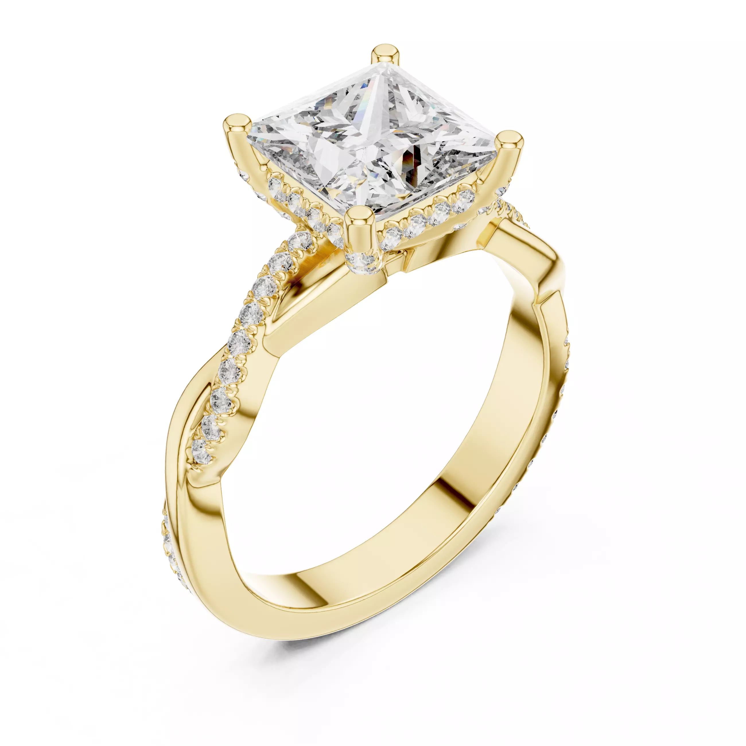 Princess Solitaire Ring with twisted shank 3dm stl renders 3D print model_11