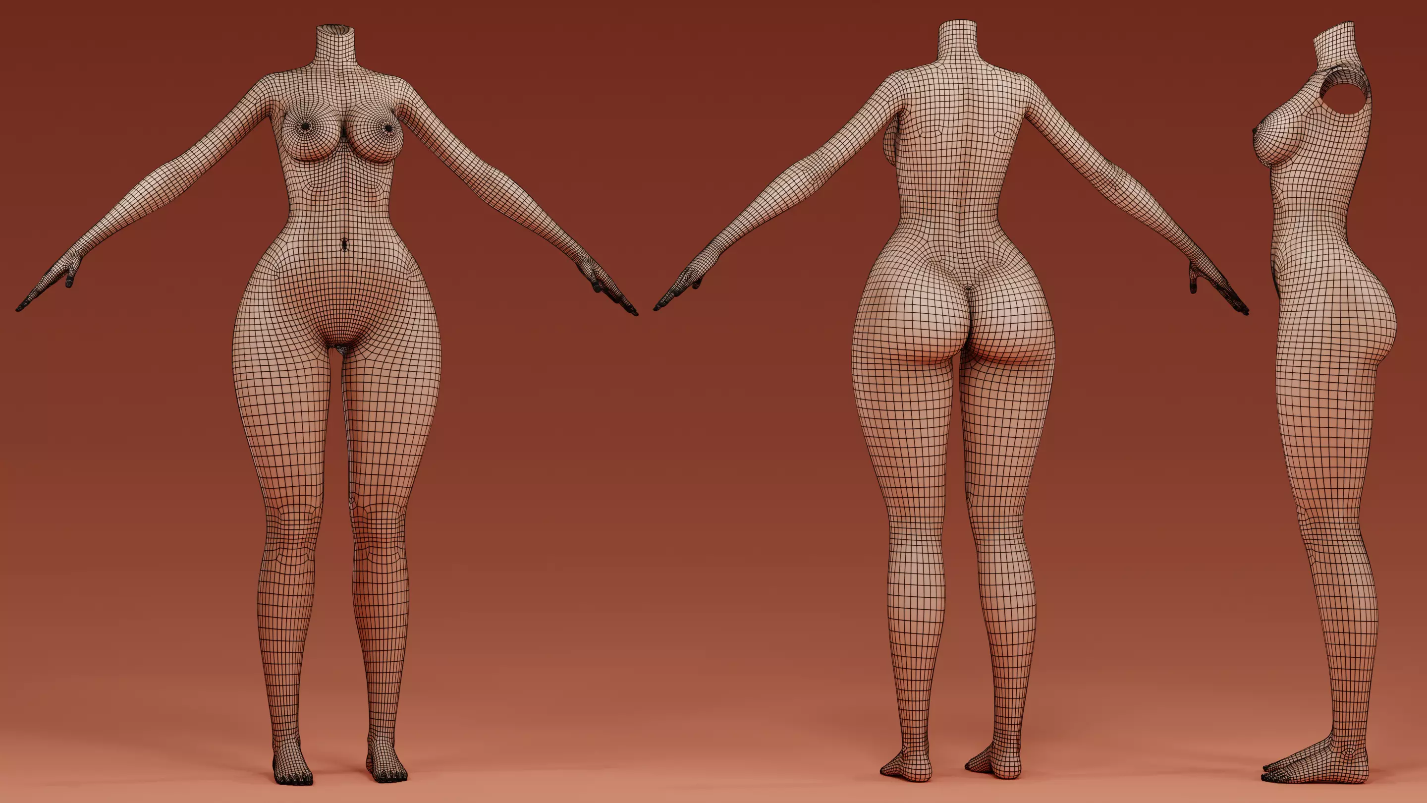 Female Base F860 Low-poly 3D model_4