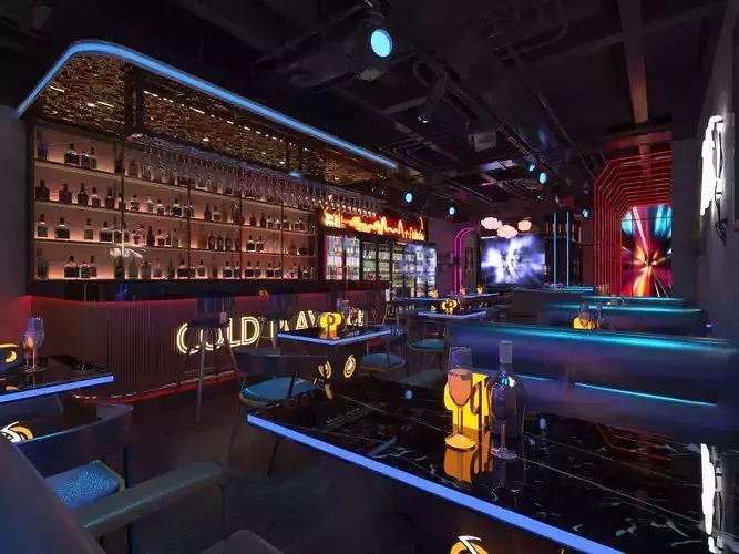nightclub interior of with neon lights 