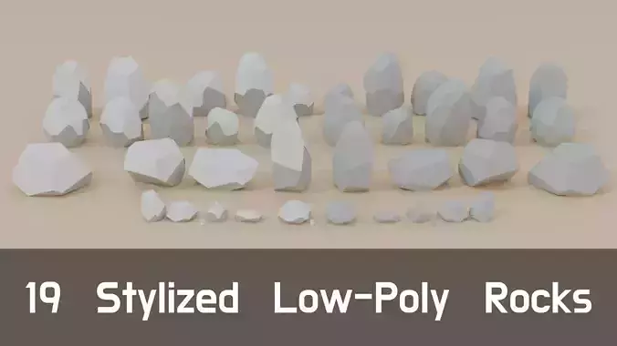 Stylized Low-Poly Rock Pack 19 Game-Ready Assets