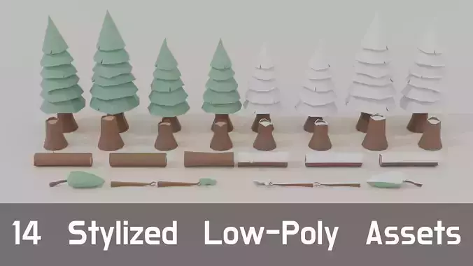 Stylized Low-Poly Tree Pack 14 Game-Ready Assets