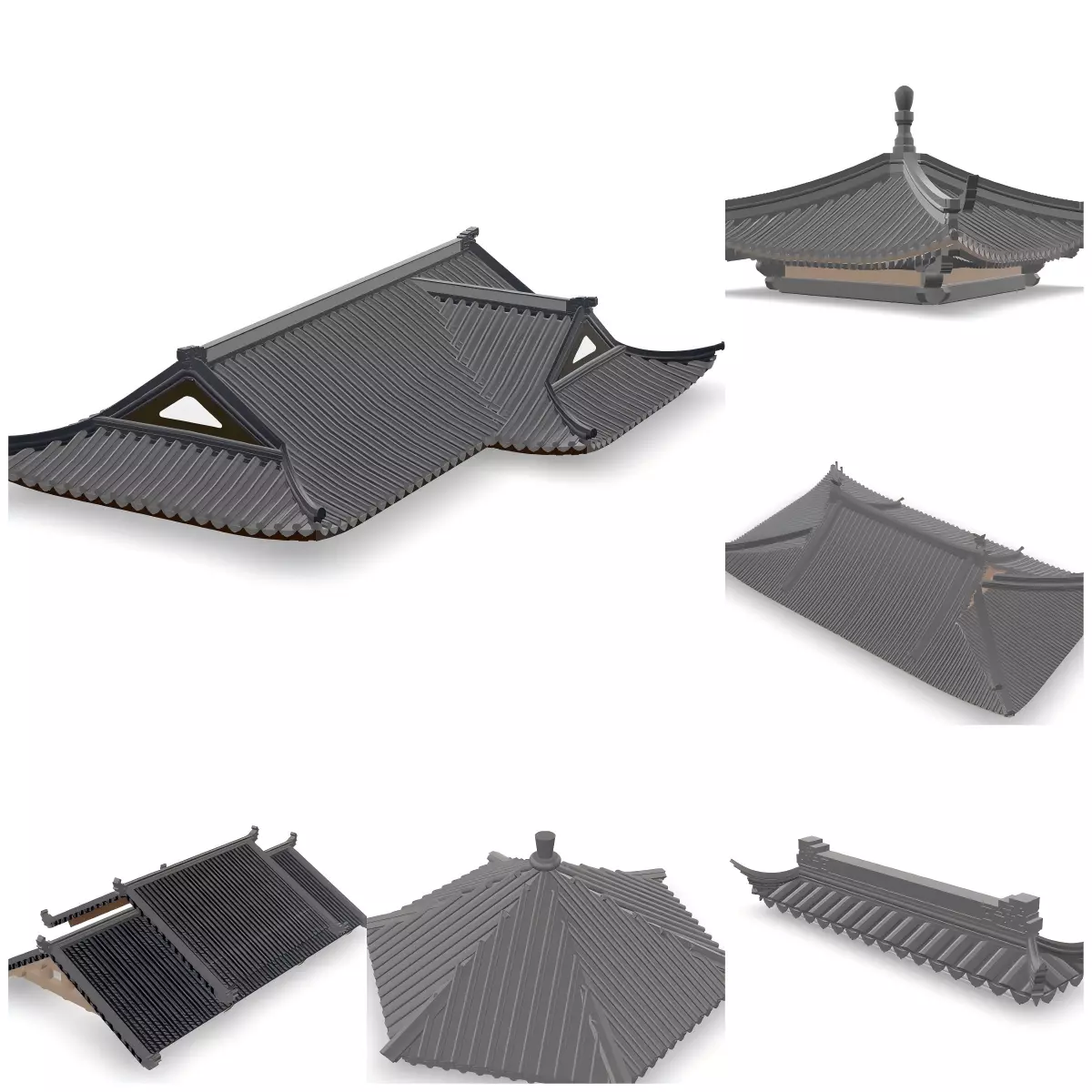 6 Exquisite Chinese-Style Roof Bundle Traditional Architectural 3D model_0