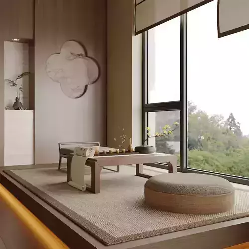 Chinese Song - style living and dining room 3D model 6
