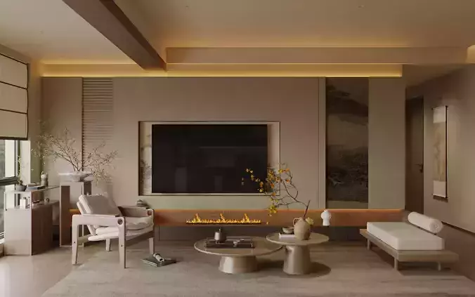 Chinese Song - style living and dining room 3D model 2