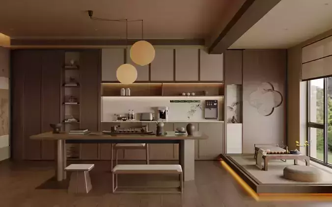 Chinese Song - style living and dining room 3D model 3
