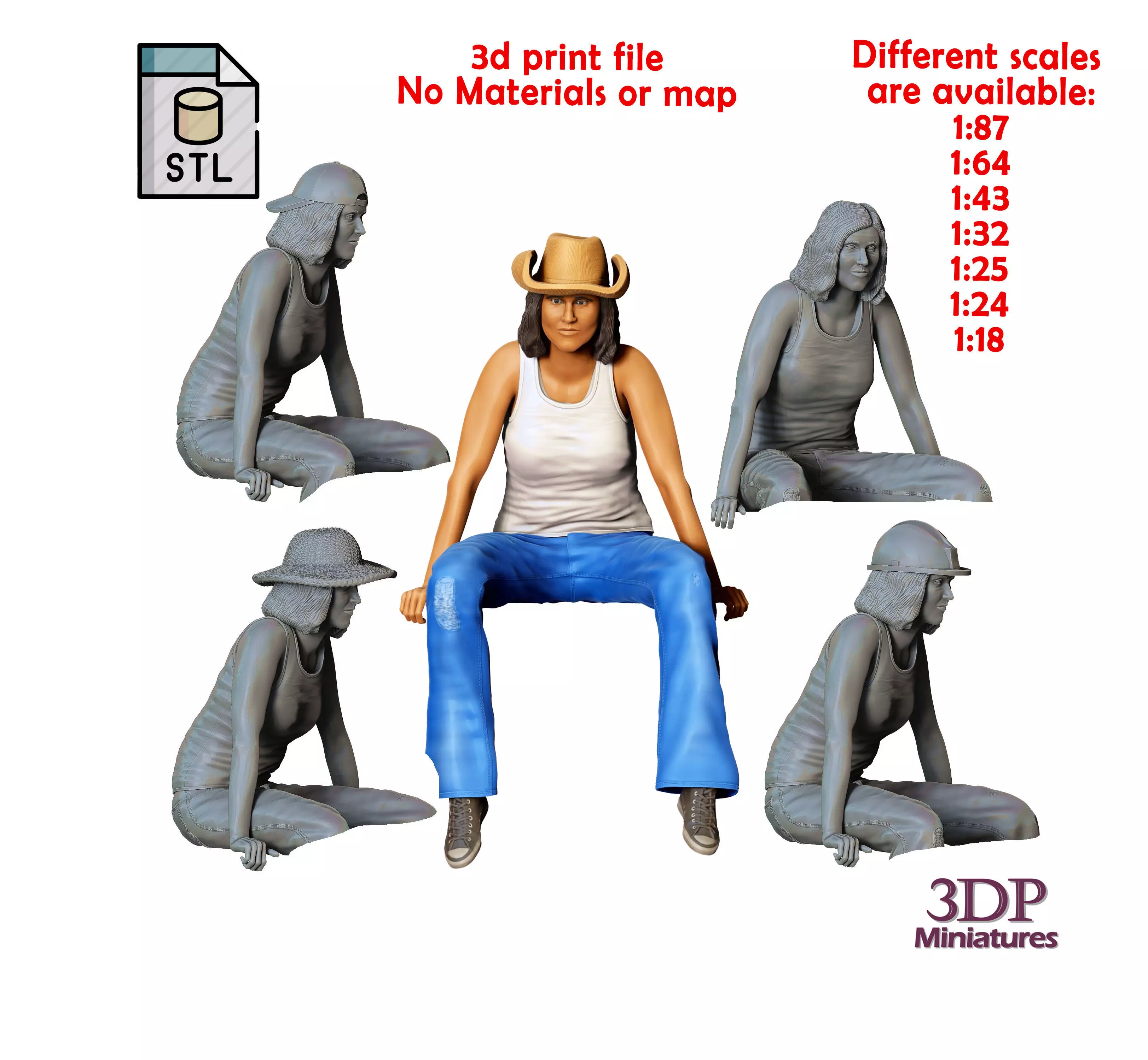 N1 Woman sitting on the back of pickup truck 3D print model
