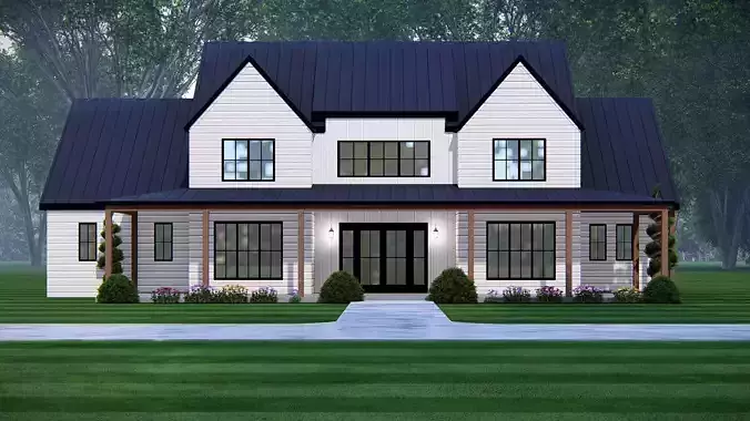 American Wooden Ranch Farmhouse Barndominium  Home Exterior