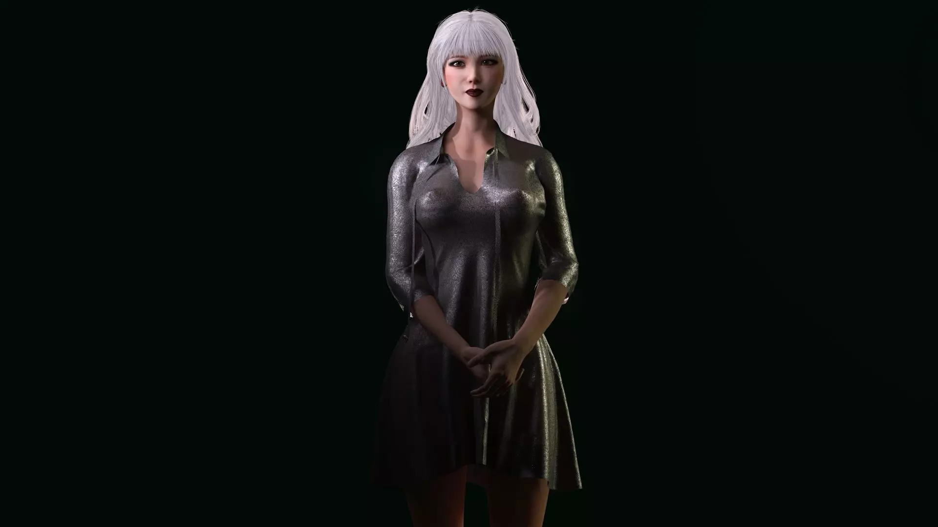 Realistic Female 3D Character in Silver Dress High Quality 4K Low-poly 3D model_1
