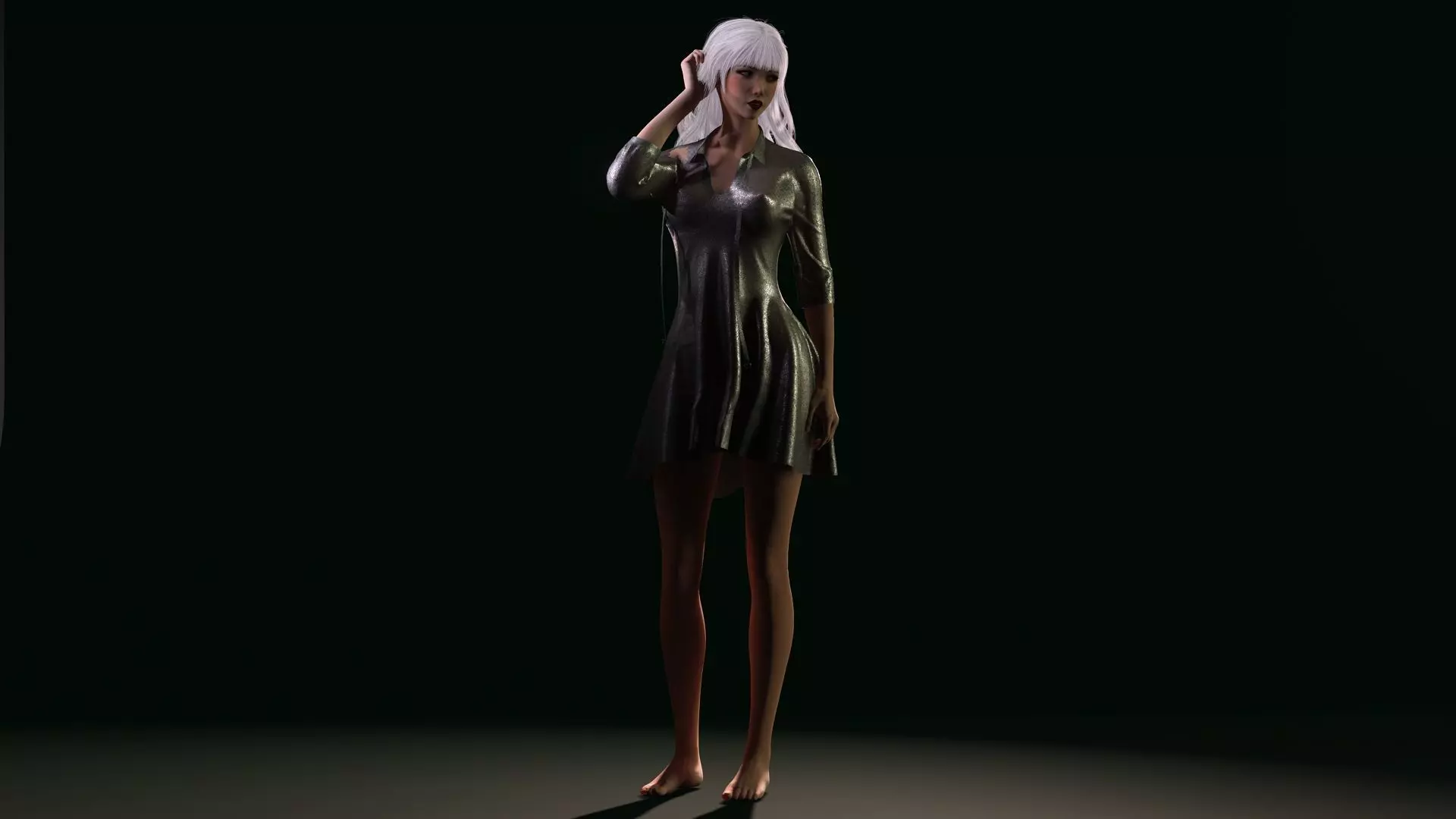 Realistic Female 3D Character in Silver Dress High Quality 4K Low-poly 3D model_3