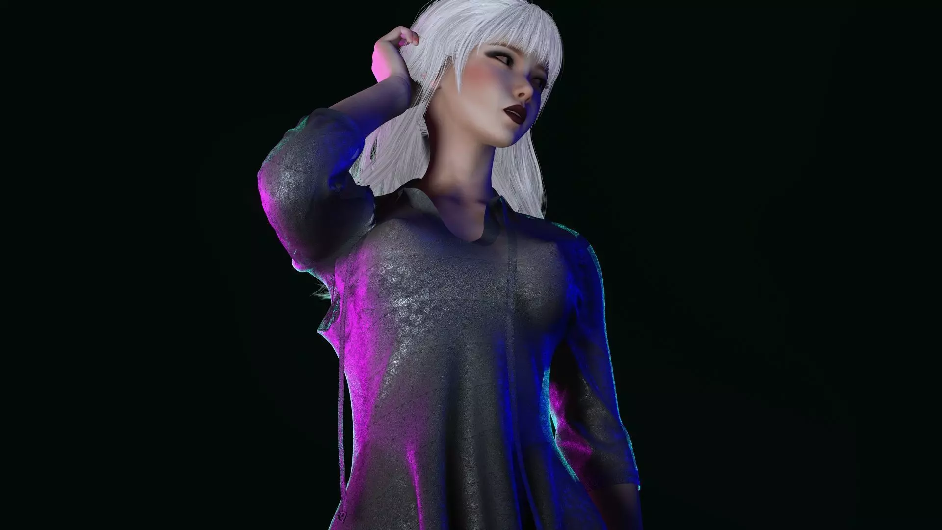 Realistic Female 3D Character in Silver Dress High Quality 4K Low-poly 3D model_4