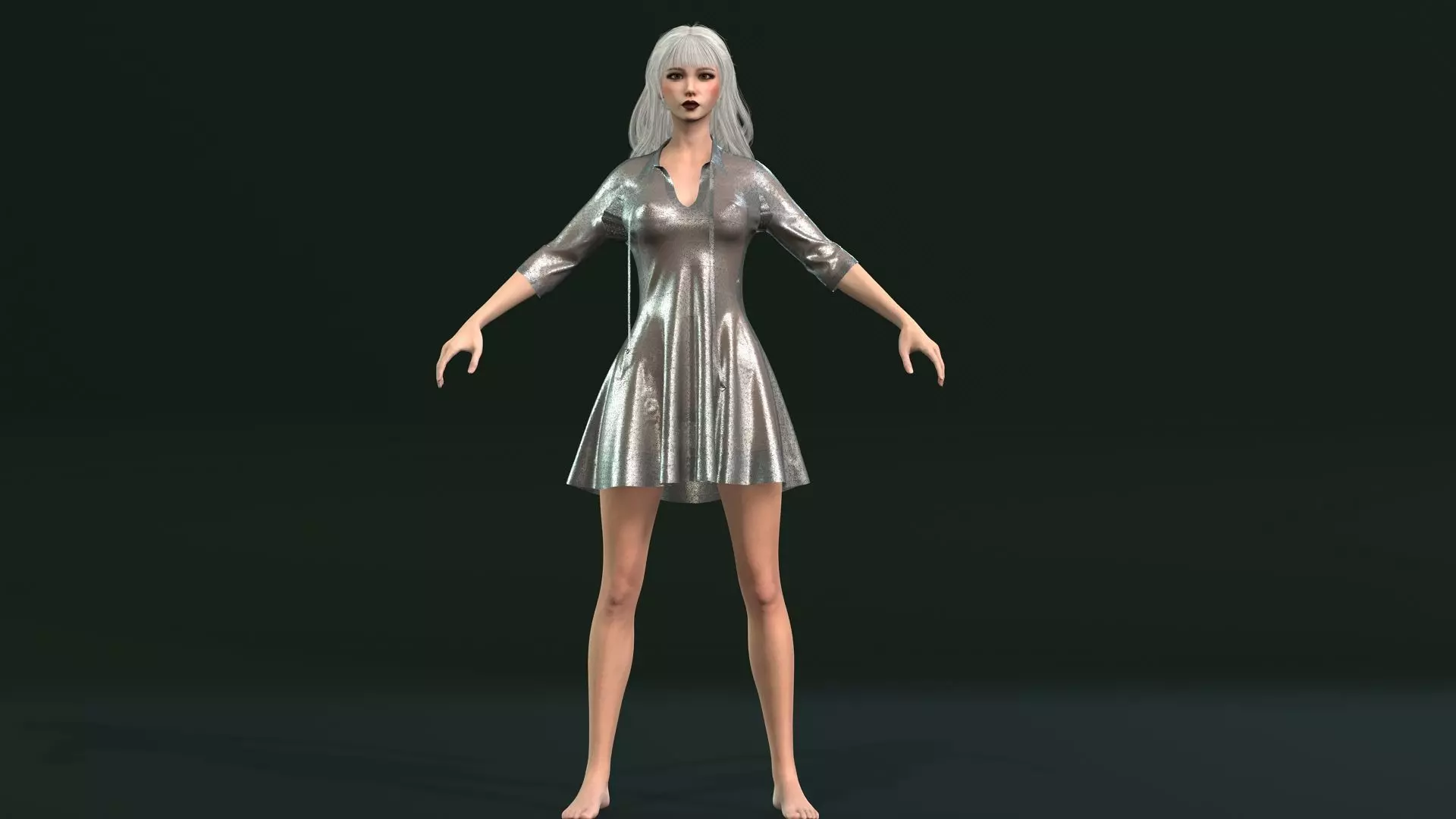 Realistic Female 3D Character in Silver Dress High Quality 4K Low-poly 3D model_12