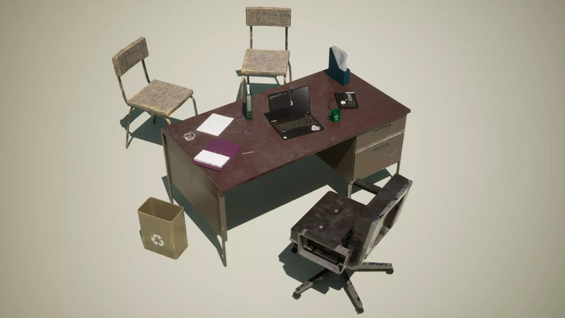 Post Apocalyptic Office Props Vol 1 Unreal Engine UE Low-poly 3D model_4