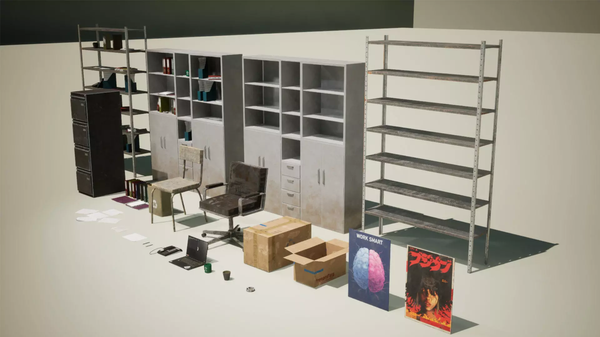 Post Apocalyptic Office Props Vol 1 Unreal Engine UE Low-poly 3D model_3