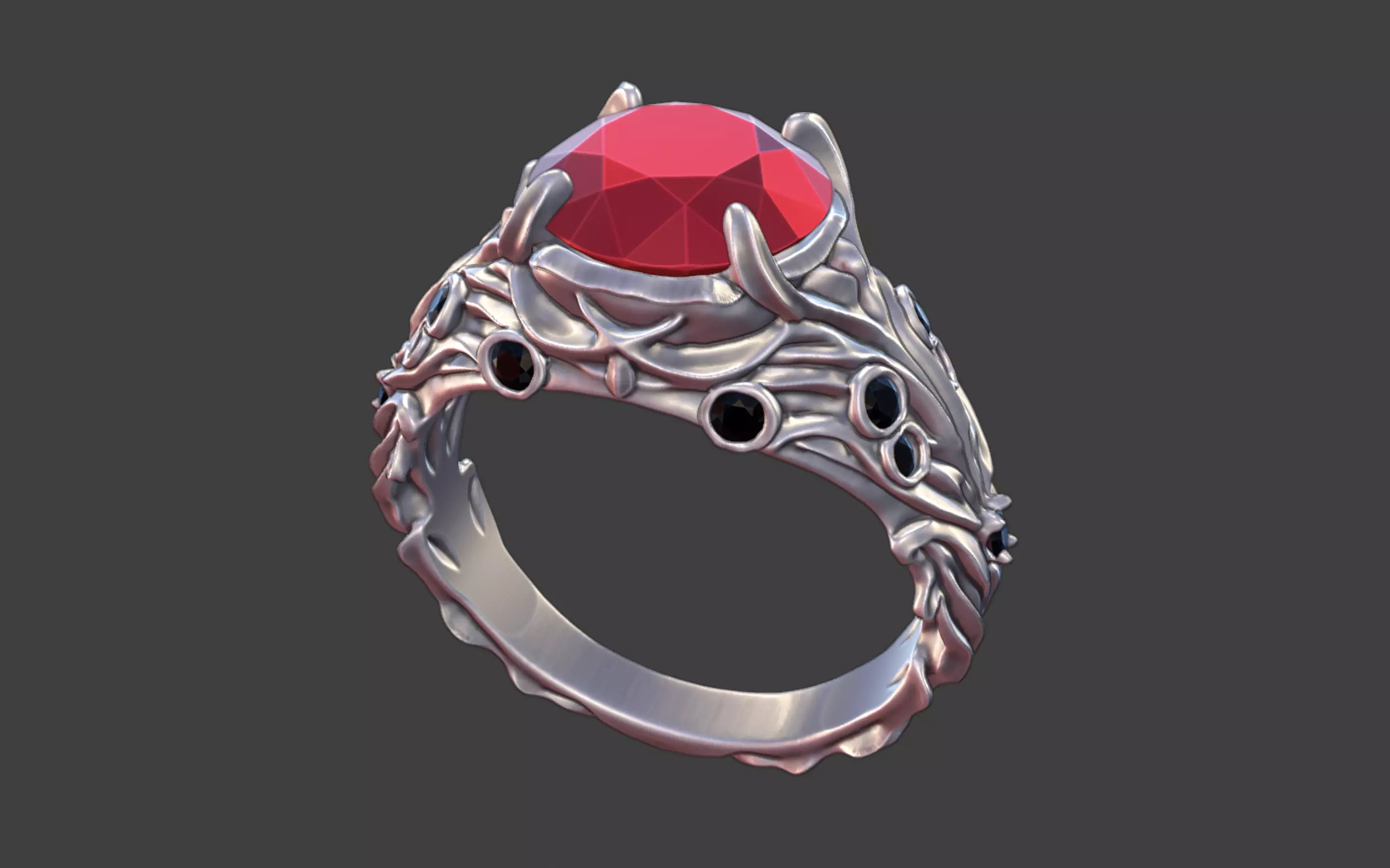 nature inspired gemstone silver ring v1 3D print model