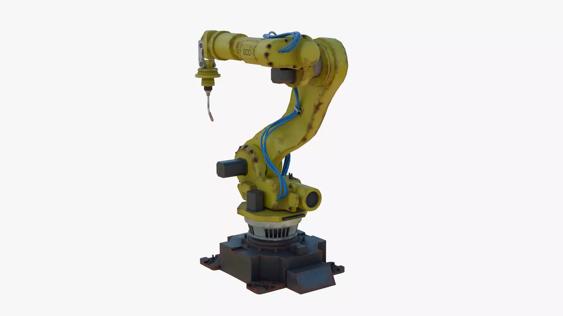 Industrial Welding Robot Yellow Rusty Low-poly 3D model_2