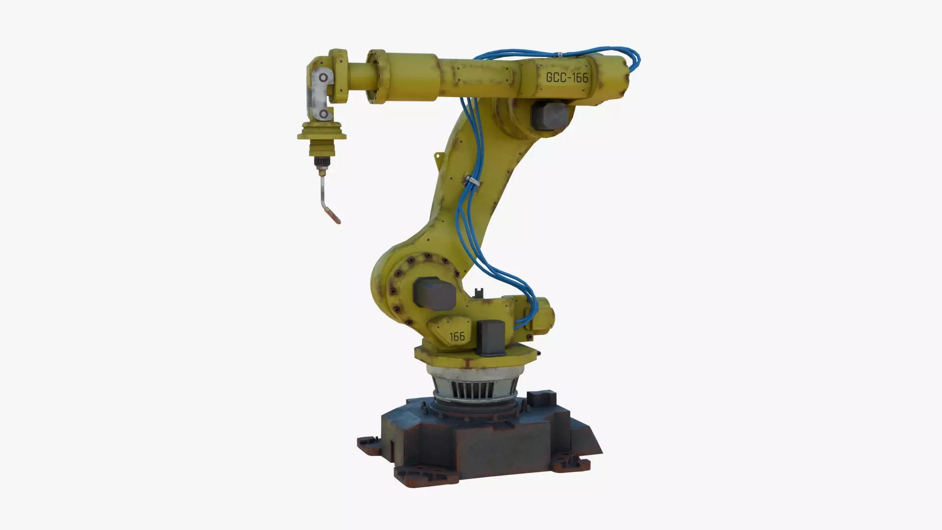 Industrial Welding Robot Yellow Rusty Low-poly 3D model_0