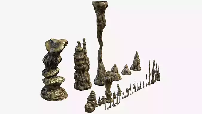 Stalagmites Set Low-poly 3D model