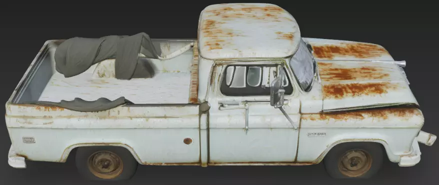 3D model of a scratched broken old rugged blue pickup truck 3D model_4