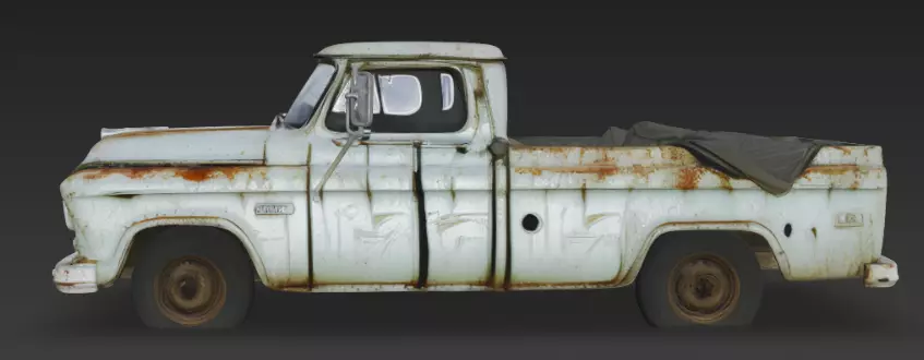 3D model of a scratched broken old rugged blue pickup truck 3D model_1