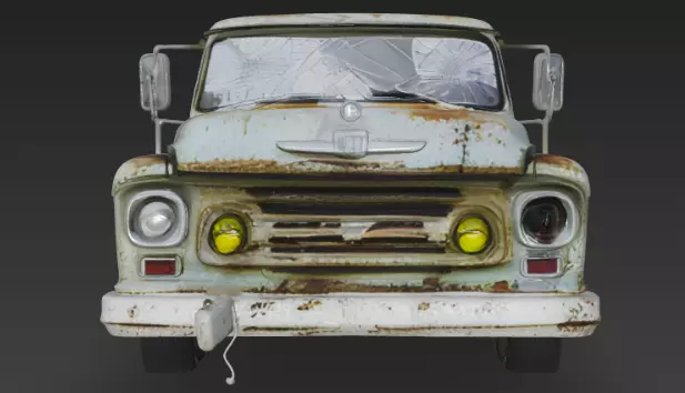 3D model of a scratched broken old rugged blue pickup truck 3D model_6