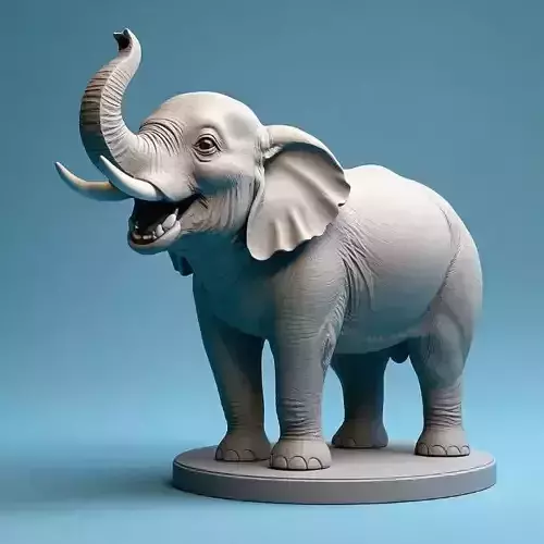 2312Joyful Laughing Elephant 3D Model on Pedestal 3D print model