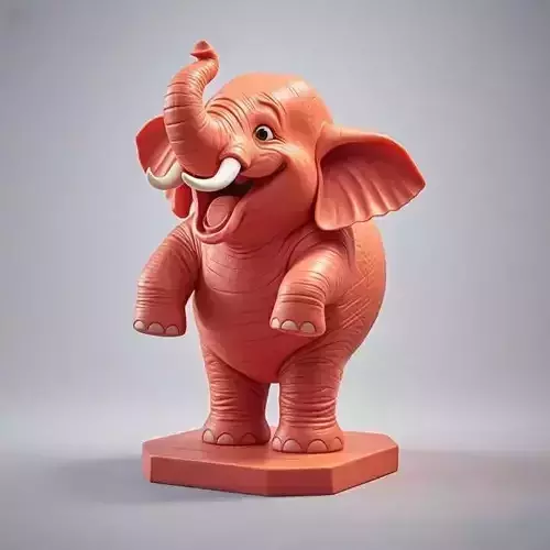 2313Joyful Laughing Elephant 3D Model on Pedestal 