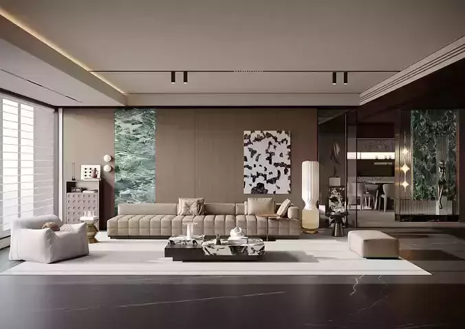 The Italian-style living and dining room