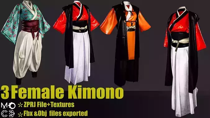 3 Japanese female kimonoes