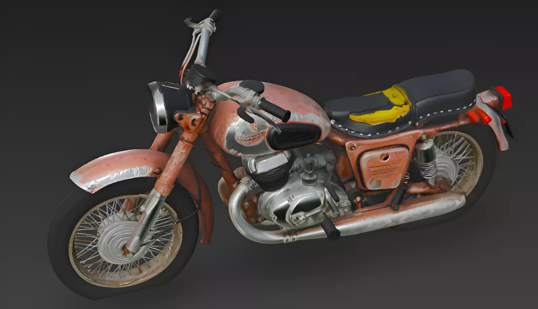 Vintage  rugged scratched broken Motorcycle 3D Model 3D model_0