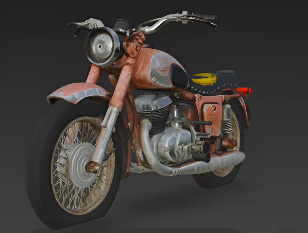Vintage  rugged scratched broken Motorcycle 3D Model 3D model_1