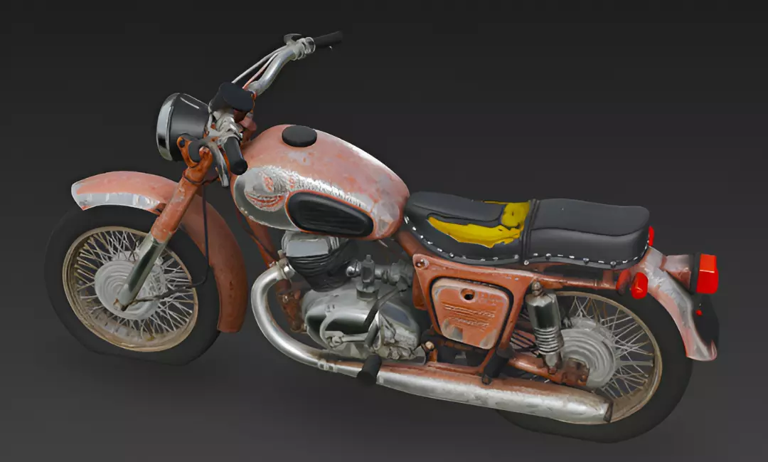 Vintage  rugged scratched broken Motorcycle 3D Model 3D model_2