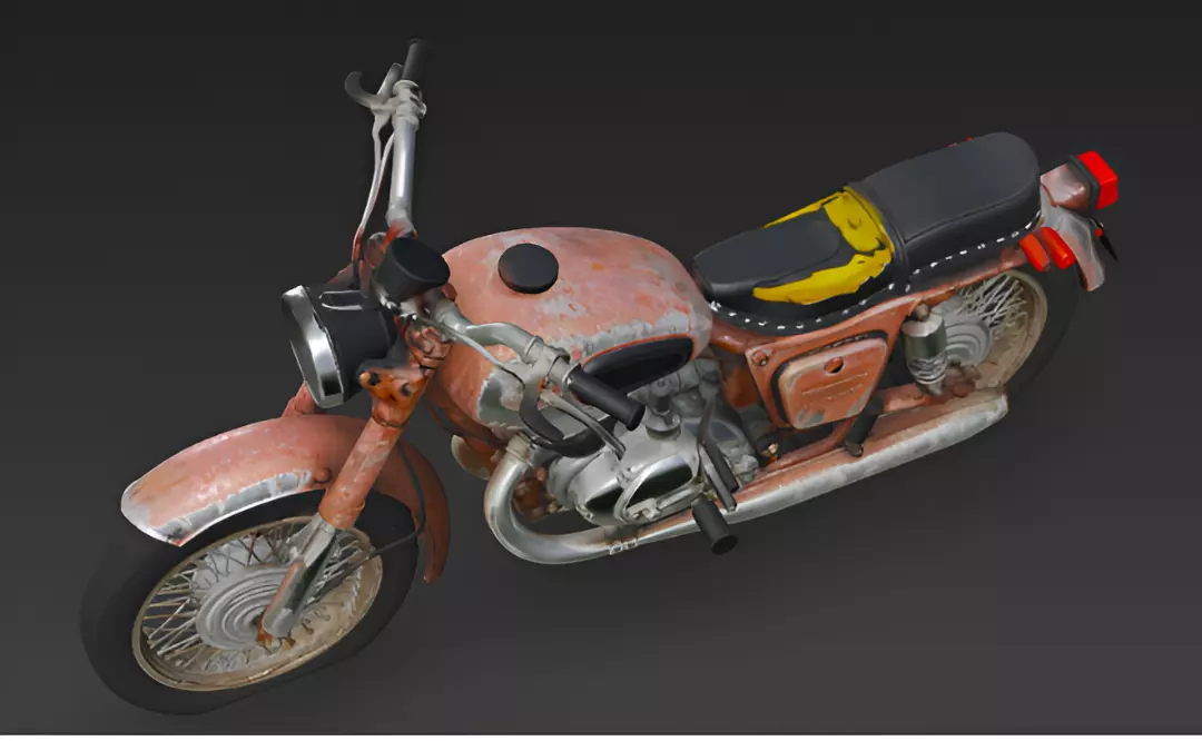 Vintage  rugged scratched broken Motorcycle 3D Model 3D model_5