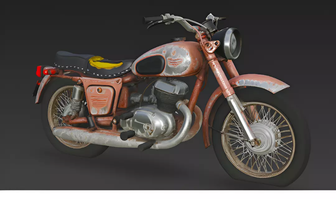 Vintage  rugged scratched broken Motorcycle 3D Model 3D model_4