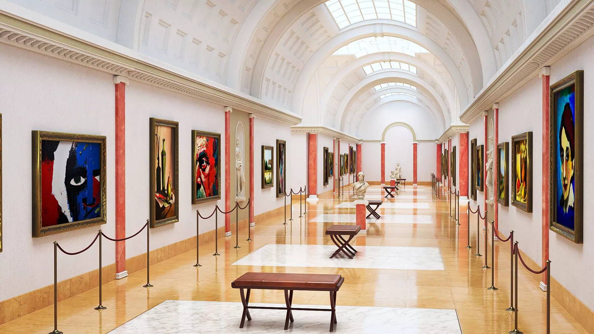 Classical low poly modular museum Low-poly 3D model_0